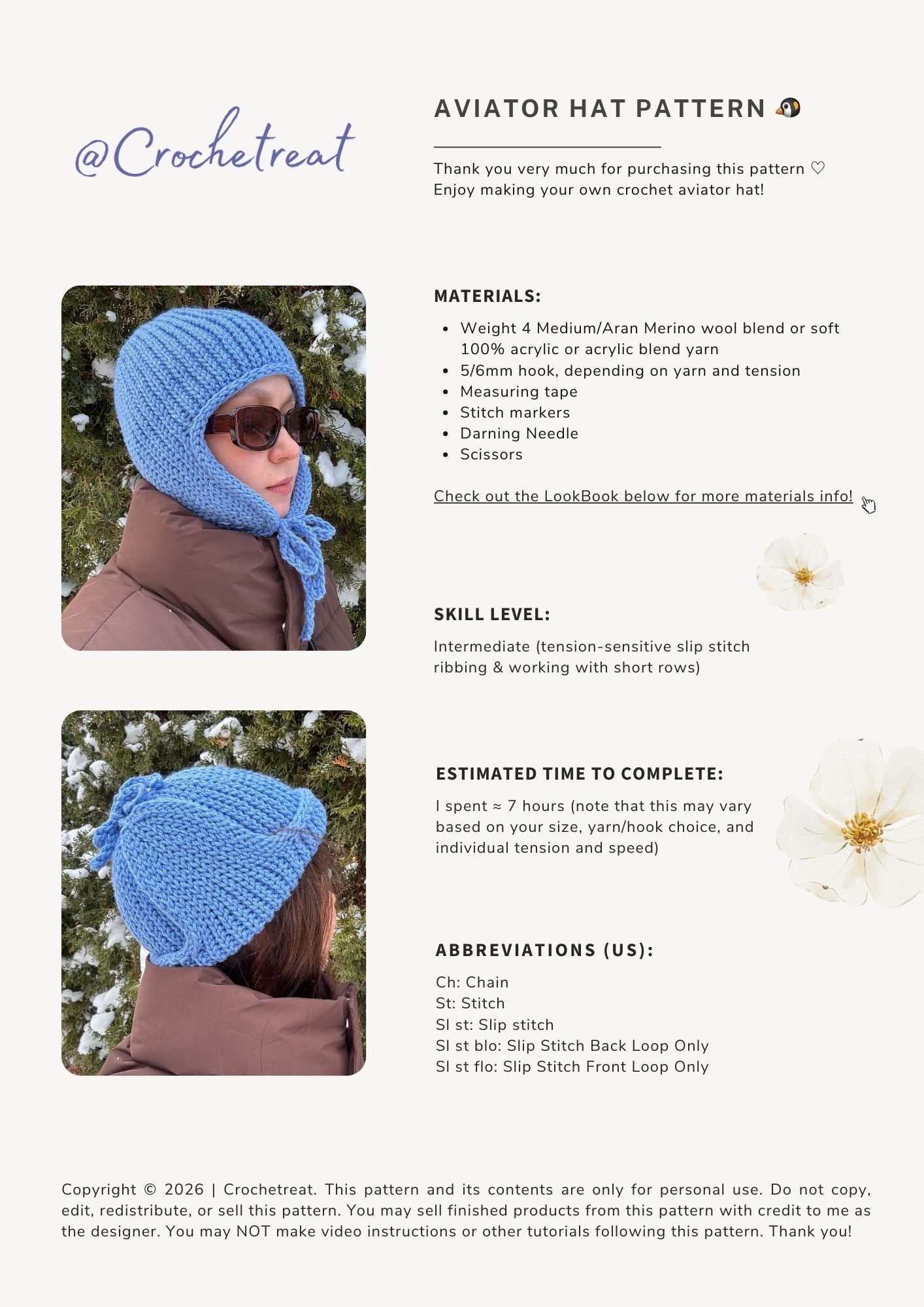 Aviator Hat | Crochet Pattern | PDF