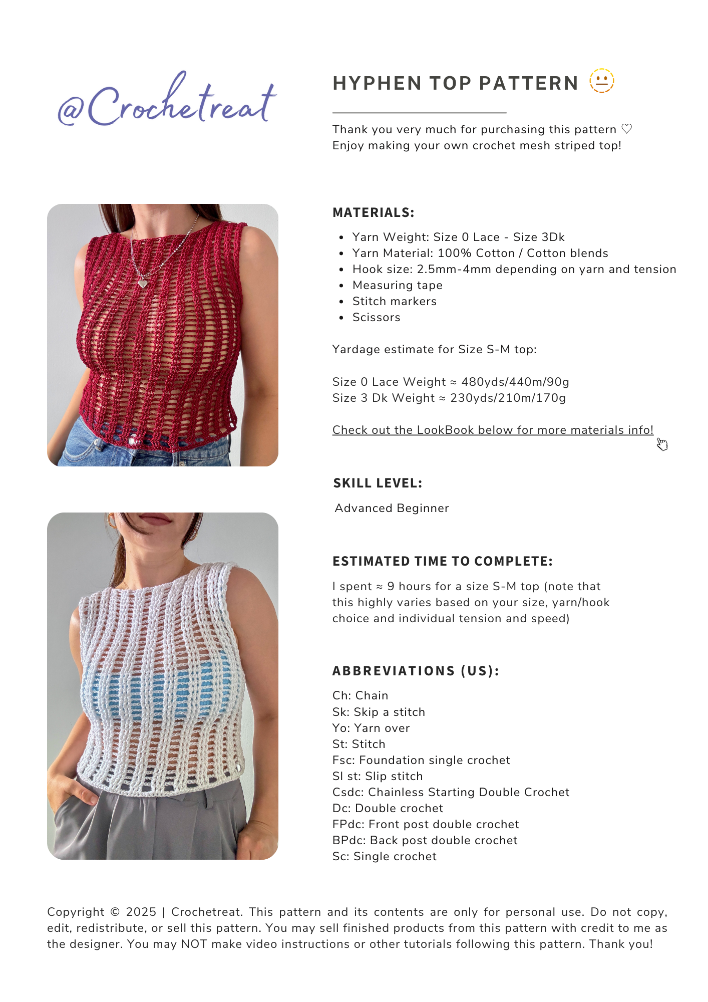 Hyphen Top | Crochet Pattern | PDF