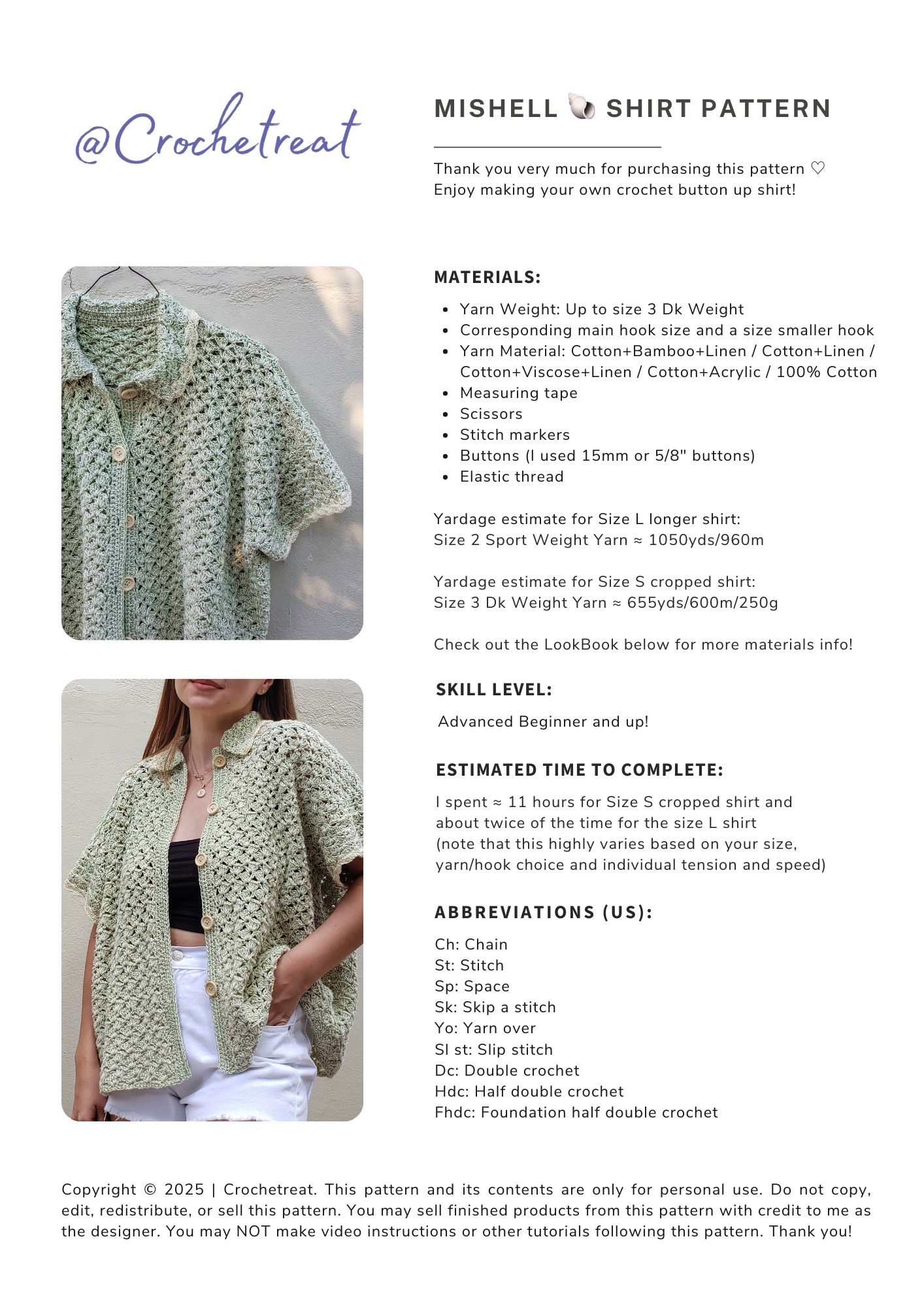 Mishell Shirt | Crochet Pattern | PDF